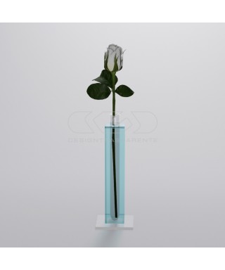 Florero monofloral de metacrilato azul claro transparente minimalista.