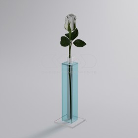 Florero monofloral de metacrilato azul claro transparente minimalista.