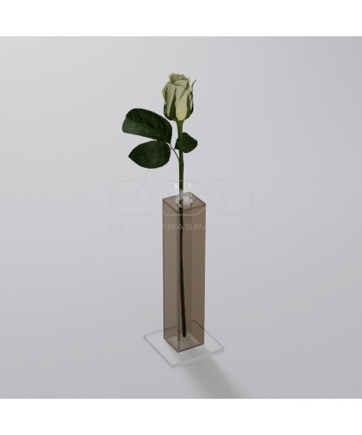 Vaso monofiore in plexiglass marrone trasparente minimalista elegante.