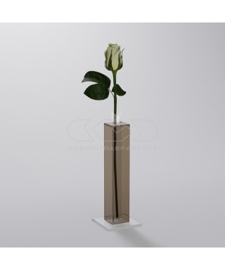 Florero monofloral de metacrilato marrón transparente minimalista.