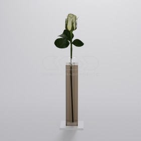 Vaso monofiore in plexiglass marrone trasparente minimalista elegante.