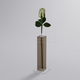 Florero monofloral de metacrilato marrón transparente minimalista.