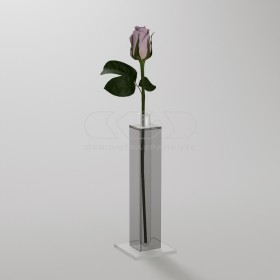 Florero monofloral de metacrilato gris transparente minimalista.