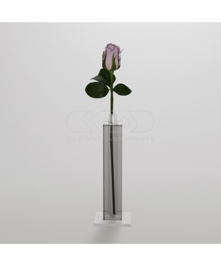 Minimalist and elegant transparent grey acrylic single-flower vase.