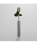 Vaso monofiore in plexiglass grigio trasparente minimalista elegante.