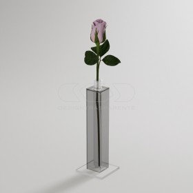 Florero monofloral de metacrilato gris transparente minimalista.