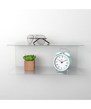 Comodino sospeso cm 55x15 mensola doppia in plexiglass modello a C.