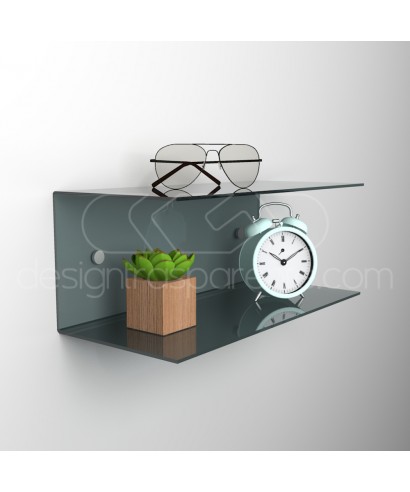 Floating bedside table 35x20cm double acrylic shelf C-shaped model.