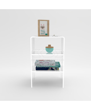 Comodino in plexiglass trasparente con due ripiani intermedi 30x30 H65