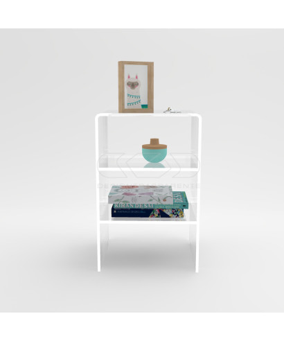 Comodino in plexiglass trasparente con due ripiani intermedi 30x30H65.