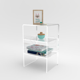 Comodino in plexiglass trasparente con due ripiani intermedi 30x30H65.