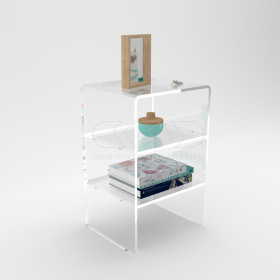 Comodino in plexiglass trasparente con due ripiani intermedi 30x30H65.