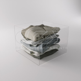 Transparent acrylic container box 20x20 cm in various heights.