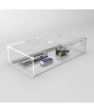 Transparent acrylic container box 25x10 cm in various heights.