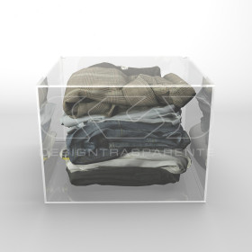 Transparent acrylic container box 30x30 cm in various heights.