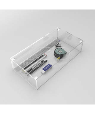 Transparent acrylic container box 35x20 cm in various heights.