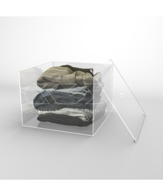 Transparent acrylic container box 35x35 cm in various heights.