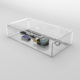 Transparent acrylic container box 40x10 cm in various heights.