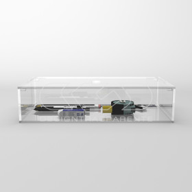 Transparent acrylic container box 45x15 cm in various heights.