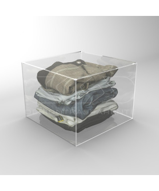 Transparent acrylic container box 45x45 cm in various heights.