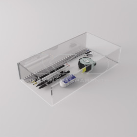 Transparent acrylic container box 50x45 cm in various heights.