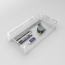 Caja contenedora de metacrilato transparente de 65x25 varias alturas.