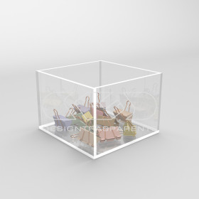 Transparent acrylic container box 10x10 cm in various heights.