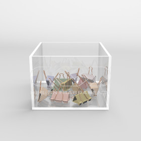 Transparent acrylic container box 10x10 cm in various heights.