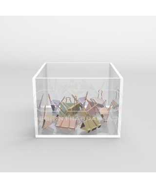 Transparent acrylic container box 15x15 cm in various heights.