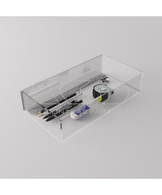 Transparent acrylic container box 80x20 cm in various heights.
