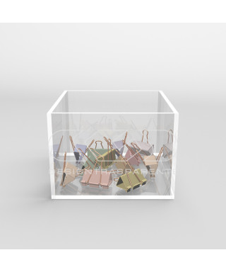 Transparent acrylic container box 25x25 cm in various heights.