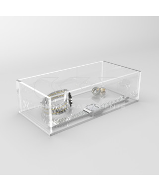 Transparent acrylic container box 15x10 cm in various heights.