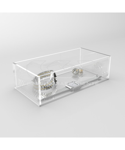 Scatola contenitore cm 45x10 in plexiglass trasparente varie altezze.