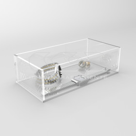 Caja contenedora de metacrilato transparente de 45x10 varias alturas.