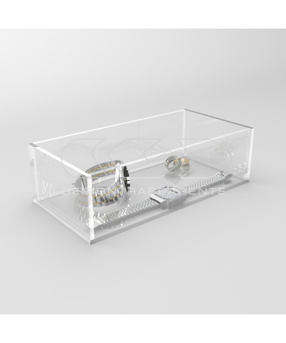 Transparent acrylic container box 60x20 cm in various heights.