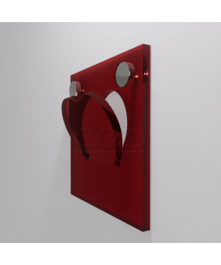 Gancio appendiabiti da muro Cuore in plexiglass rosso trasparente.