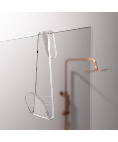 Gancio doccia per accappatoio modello a S in plexiglass trasparente.