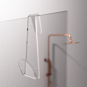 Gancio doccia per accappatoio modello a S in plexiglass trasparente.