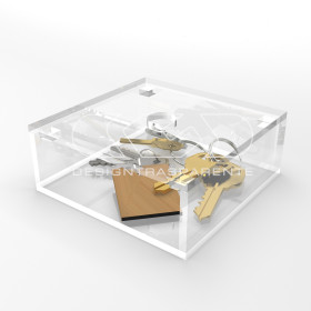 Caja contenedora de metacrilato transparente de 25x25 varias alturas.