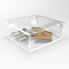 Caja contenedora de metacrilato transparente de 25x25 varias alturas.