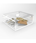 Transparent acrylic container box 25x25 cm in various heights.