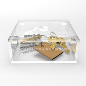 Caja contenedora de metacrilato transparente de 25x25 varias alturas.