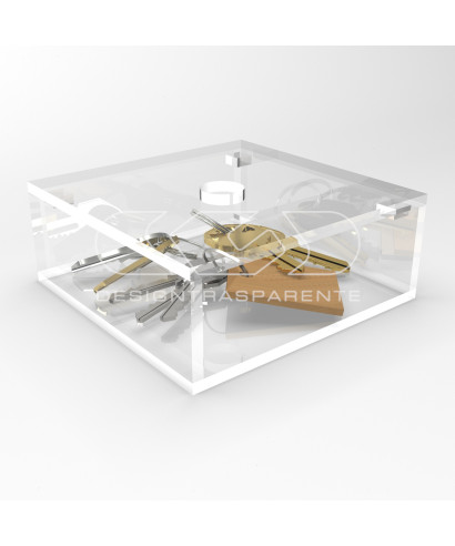 Transparent acrylic container box 15x15 cm in various heights.