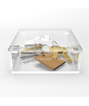 Transparent acrylic container box 15x15 cm in various heights.