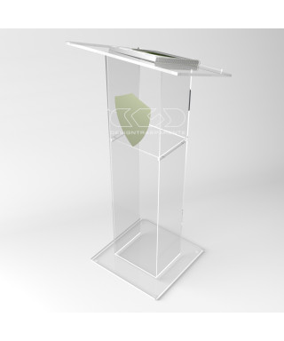Atril con impresión podium metacrilato transparente modelo económico.