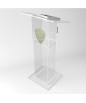 Acrylic lectern with print, plexiglass floor podium economic model.