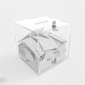 Urna box grande formato in plexiglass trasparente asola e serratura.