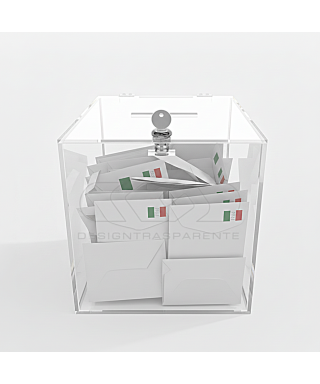 Transparent plexiglass large box urn with slot and lock.
