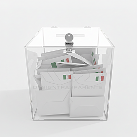 Urna box grande formato in plexiglass trasparente asola e serratura.