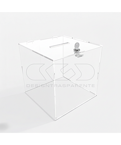Urna box grande formato in plexiglass trasparente asola e serratura.